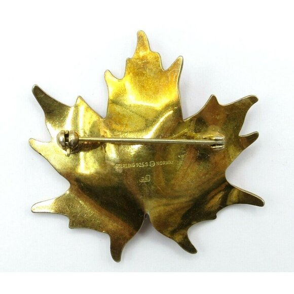 Hroar Prydz  Sterling Silver Orange Amber Enamel Maple Leaf  Brooch, N40 - Picture 5 of 10